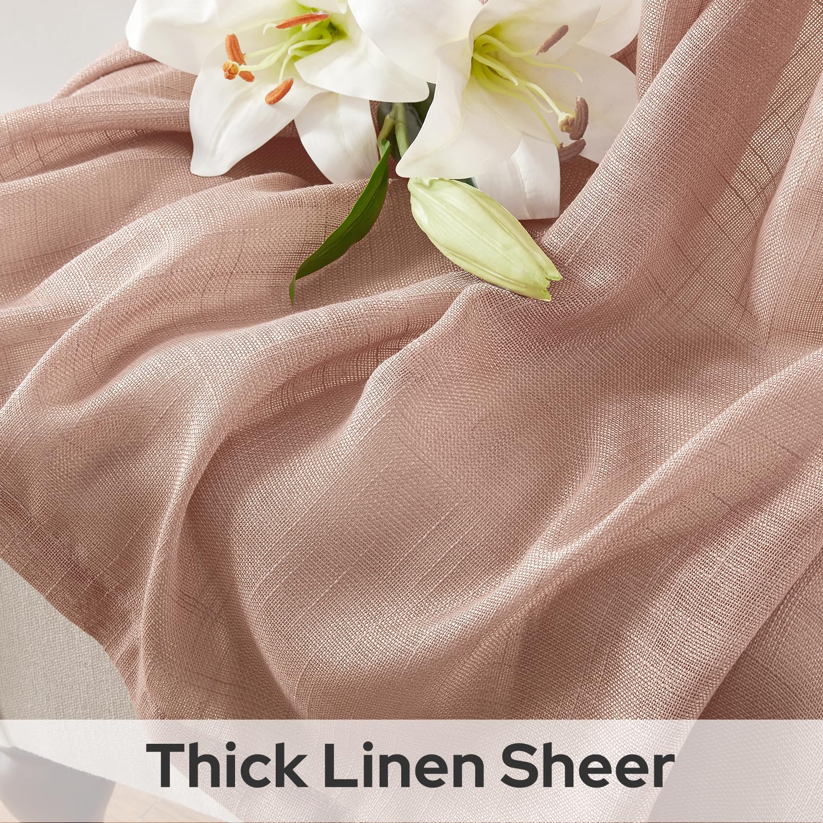 Homeideas Blush Pink Linen Sheer Curtains 96 Inches Long 2 Panels Textured Dusty Blush Semi Sheer Curtains Farmhouse Curtains Sh